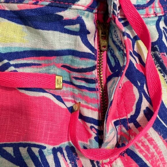 Lily Pulitzer Pants Pink Linen Galley Pants In Tiki Print Size 14 - Picture 11 of 14